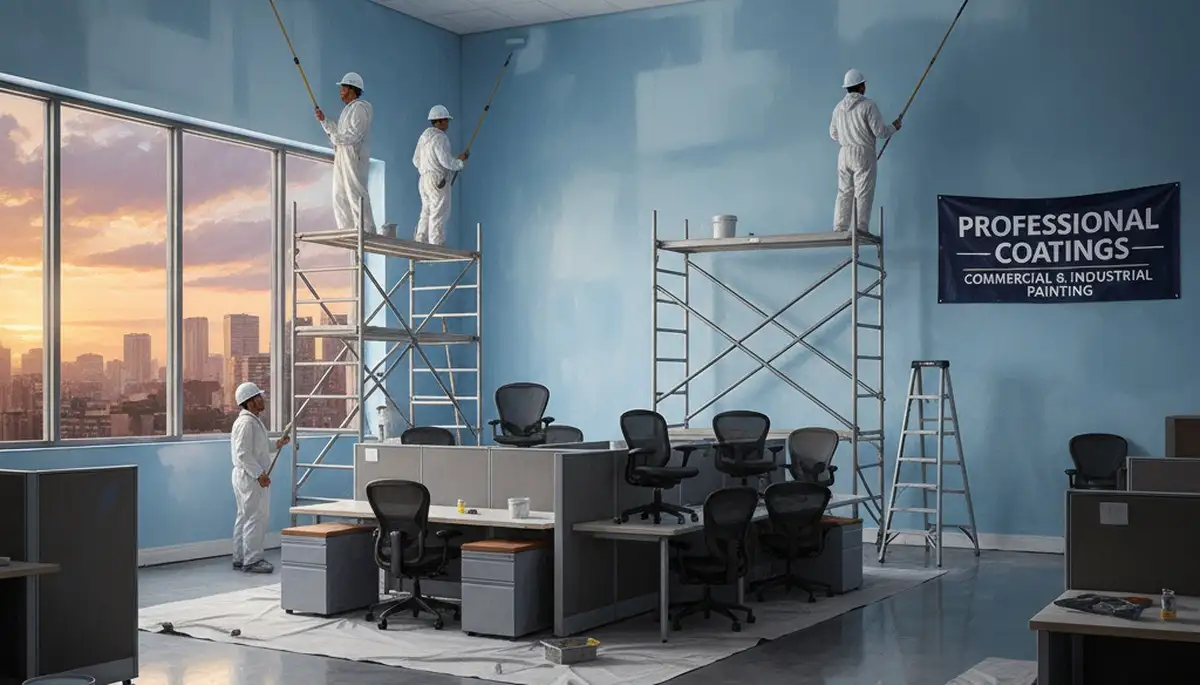 Santa Rosa commercial painters applying durable exterior coating to office building in Santa Rosa, CA