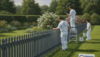 Fence painters applying protective coating to a wooden fence in Santa Rosa, CA